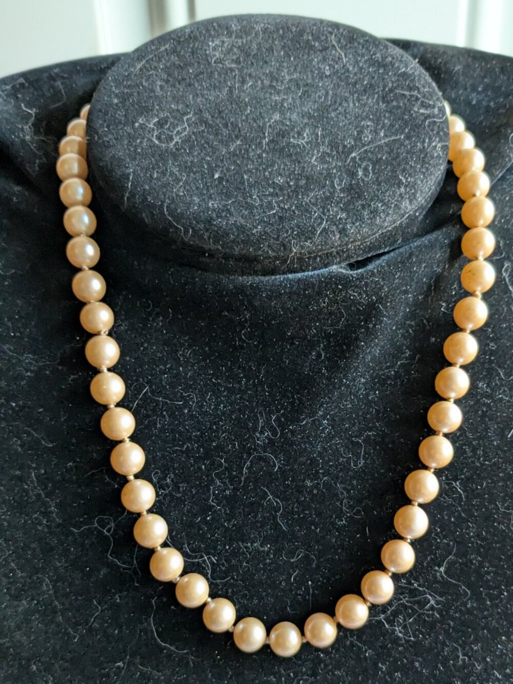Vintage Knotted 6mm Faux Champagne Pearl Ornate Clasp Necklace